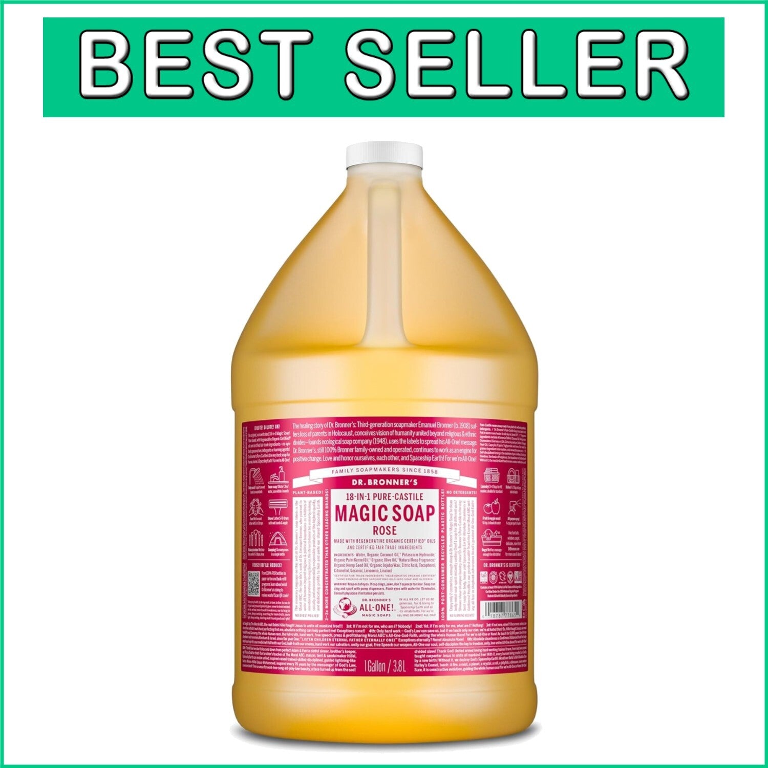 1 Gallon Magic Soap Pure-Castile Liquid Soap Rose - Organic, Vegan & Versatile