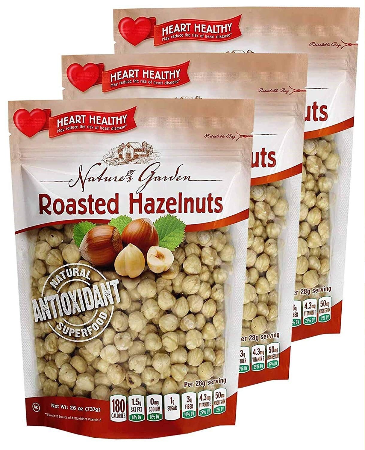 Nature’s Garden Roasted Hazelnuts - 78 Oz Bulk Pack of 3 for Healthy Snacking