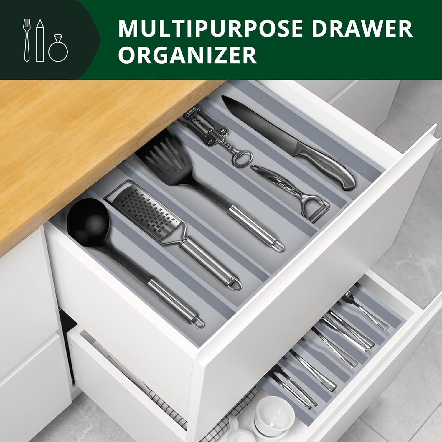 Elegant Bamboo Kitchen Drawer Organizer - Adjustable Silverware and Utensil Tray