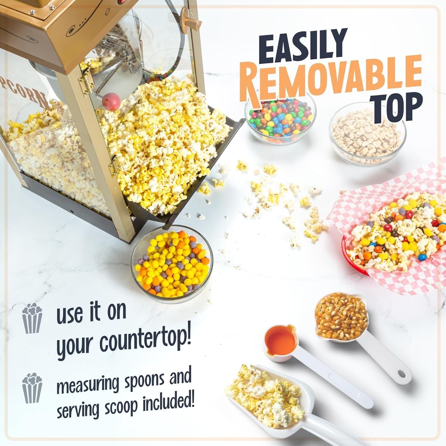 Family-Friendly 8 Oz Popcorn Maker with 32 Cup Capacity & Safety Glass Design