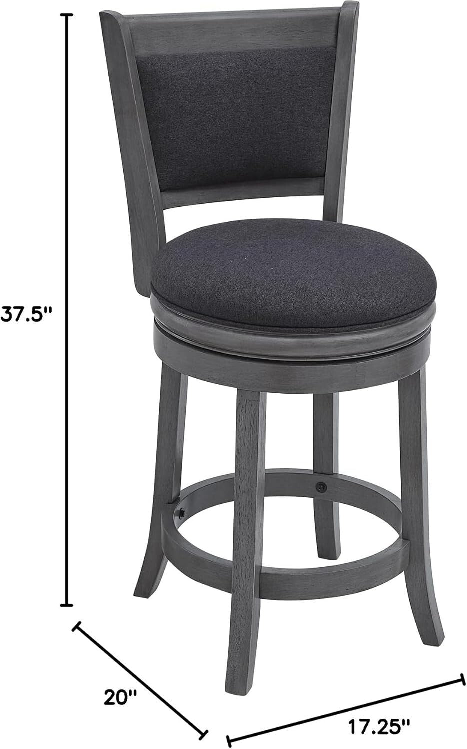 Elegant 24-Inch Dark Grey Upholstered Swivel Counter Stools - Modern Design