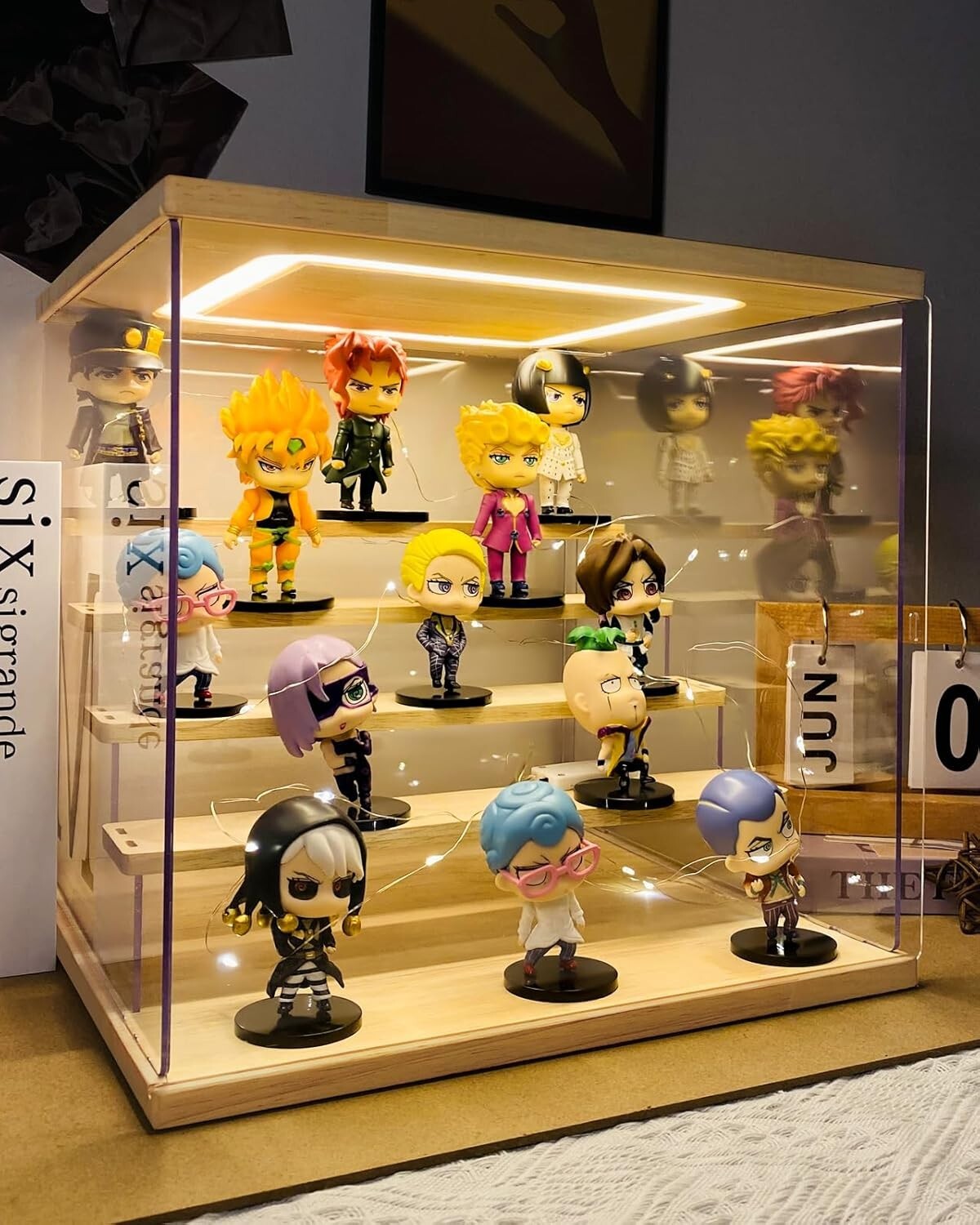 Dustproof 12.6 x 9.6 x 10.6 Acrylic Display Stand with 4 Tiers and Sliding Doors