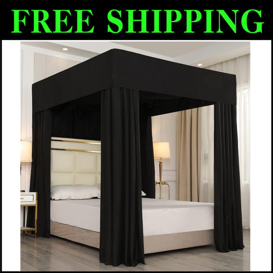 Elegant Black Canopy Bed Curtains for 4 Corner Post - Modern Bedroom Decoration