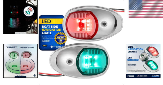 Bright Waterproof Navigation Lights - Red & Green LED Boat Lights, Marine Grade