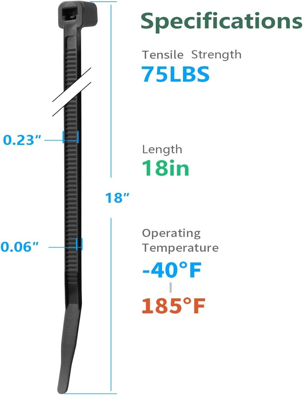 Durable 18 Inch Black Zip Ties - 1000 Pack With UV and Fireproof Properties