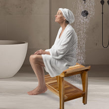 Load image into Gallery viewer, 24-Inch Teak Wood Waterproof Shower Bench with Storage Shelf &amp; Adjustable Feet