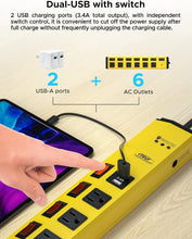 Load image into Gallery viewer, Versatile 6-Outlet Power Strip with USB &amp; Individual Controls for Home or Garage