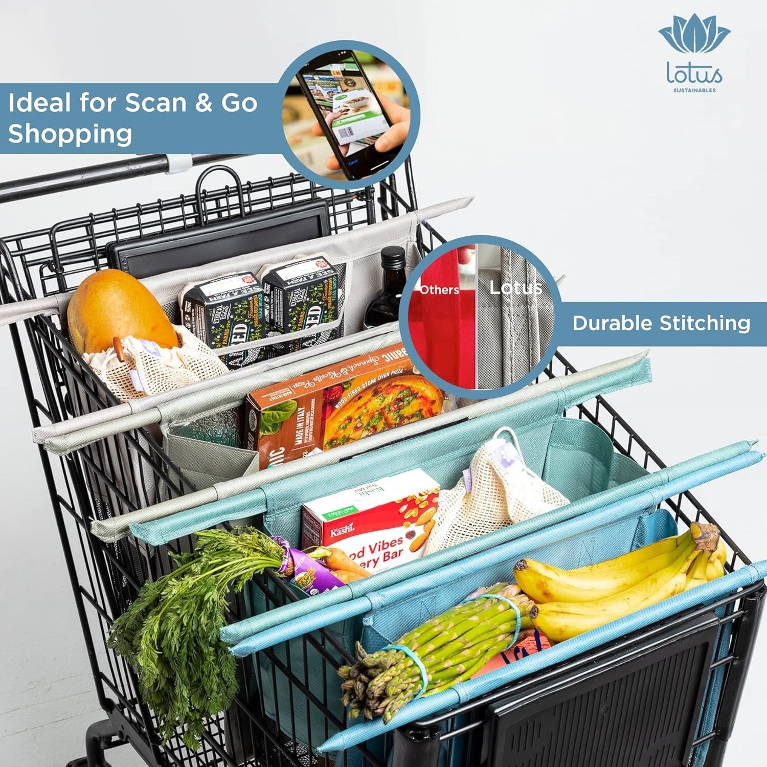 Set of 4 Reusable Grocery Bags with Insulated Cooler & Egg Holder – Earth Tones