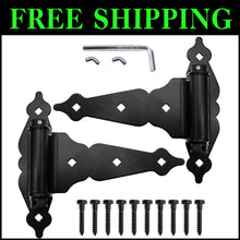 Load image into Gallery viewer, 8-Inch Self-Closing T-Strap Gate Hinge in Black - Durable Steel Construction