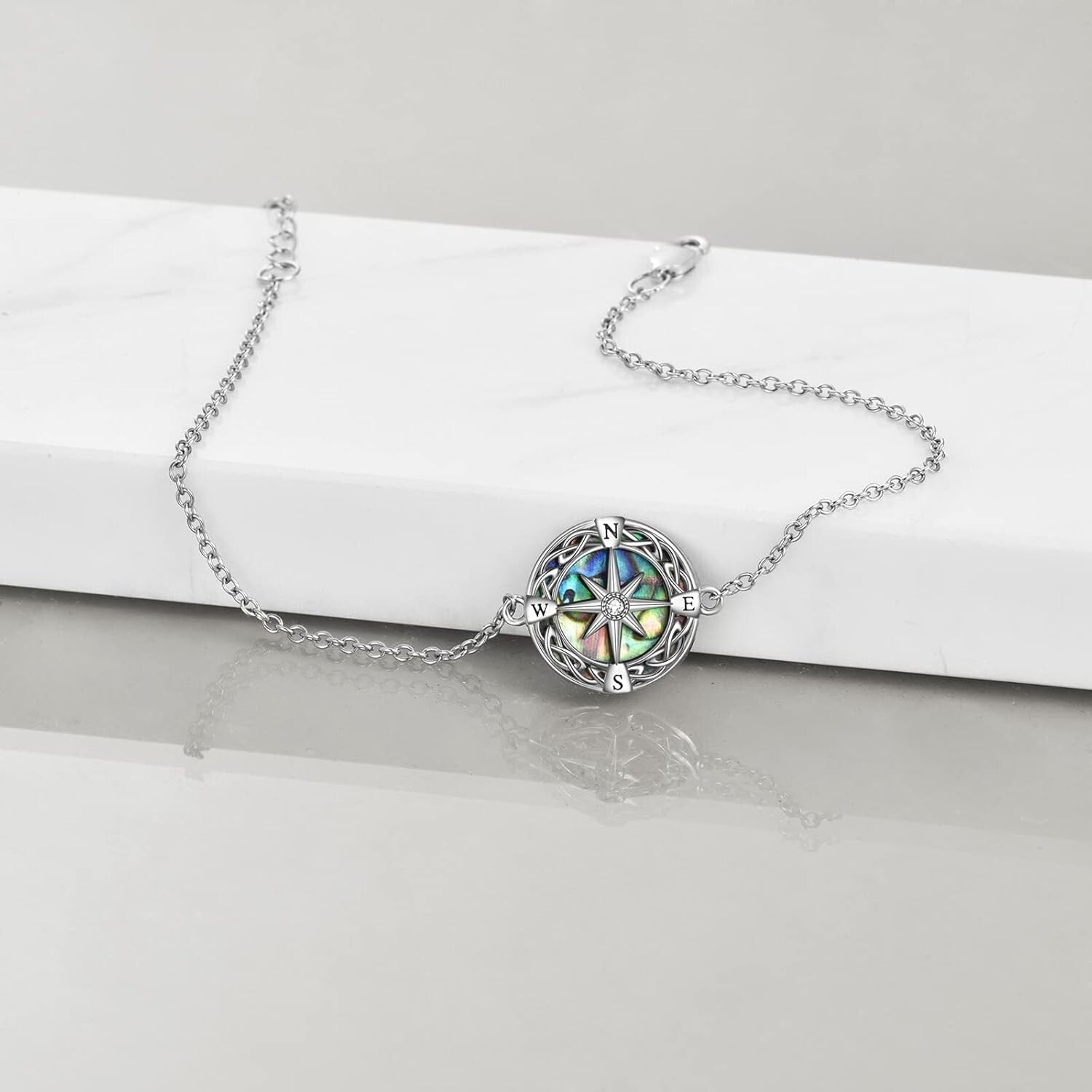 Sterling Silver Lighthouse & Compass Pendant Bracelet – Elegant Gift for Women