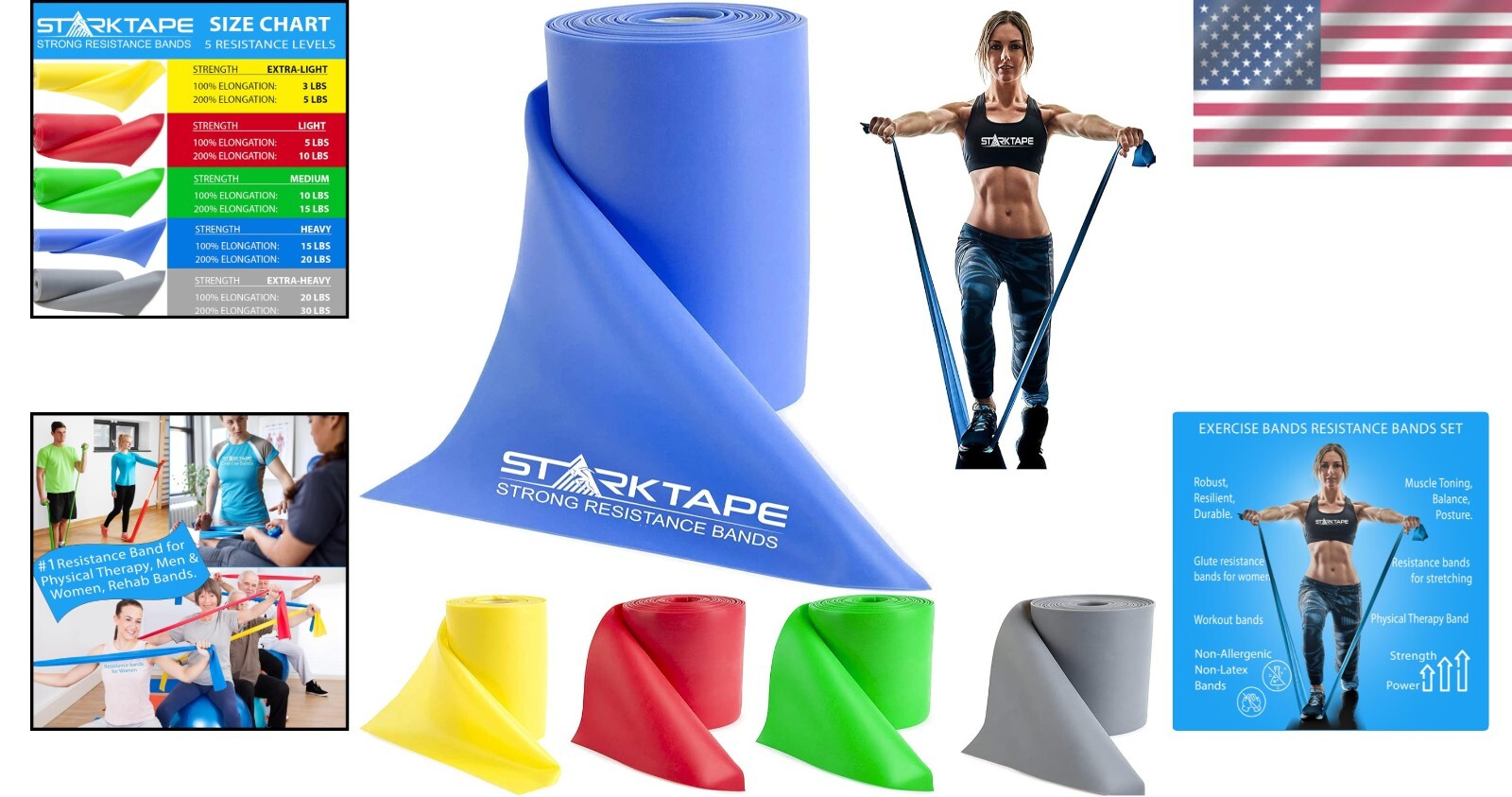 Durable 16 Yard Latex-Free Resistance Bands - Perfect for Therapy and Fitness