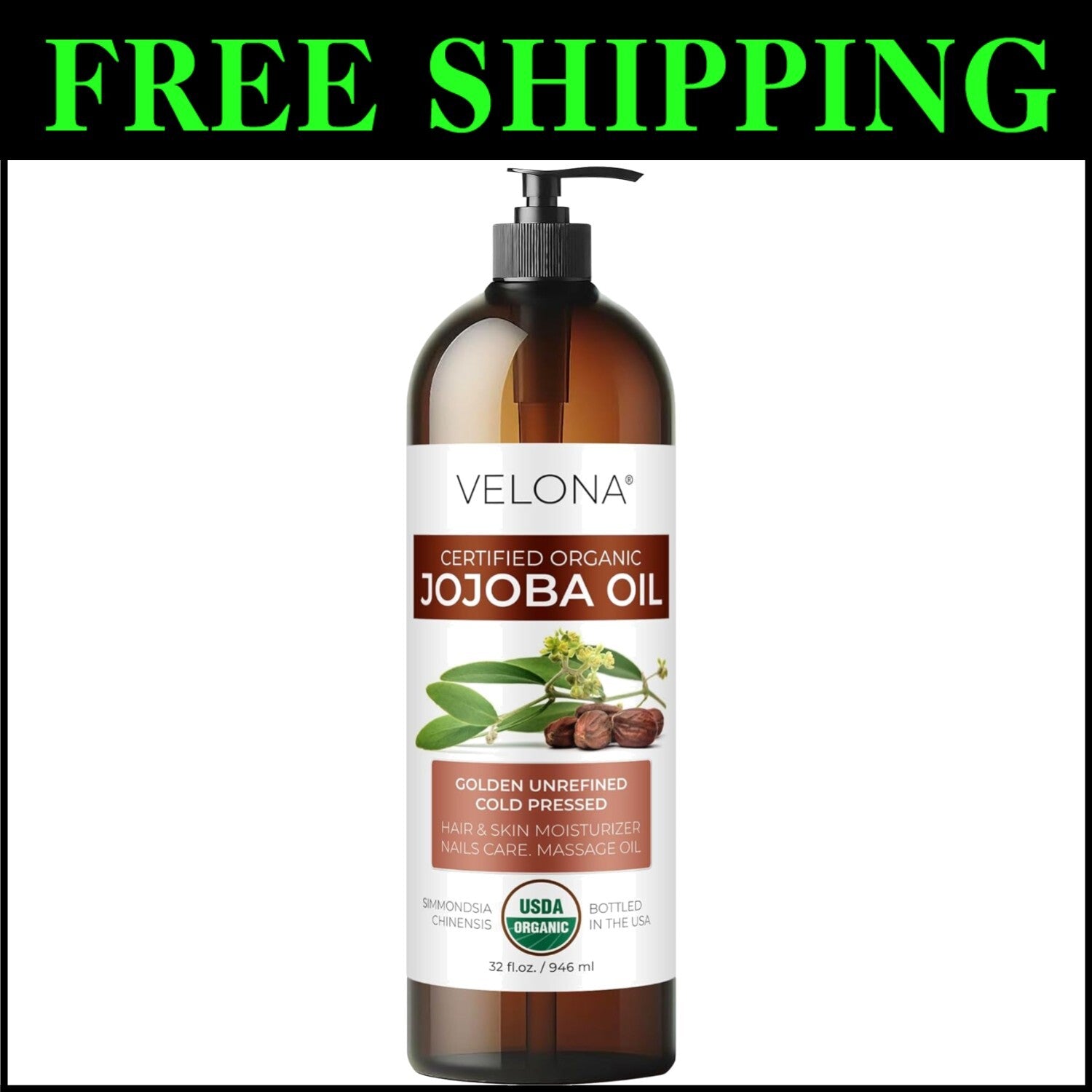 100% Pure Cold Pressed Jojoba Oil 32 Oz - Promotes Hydrated Skin & Healthy Hair