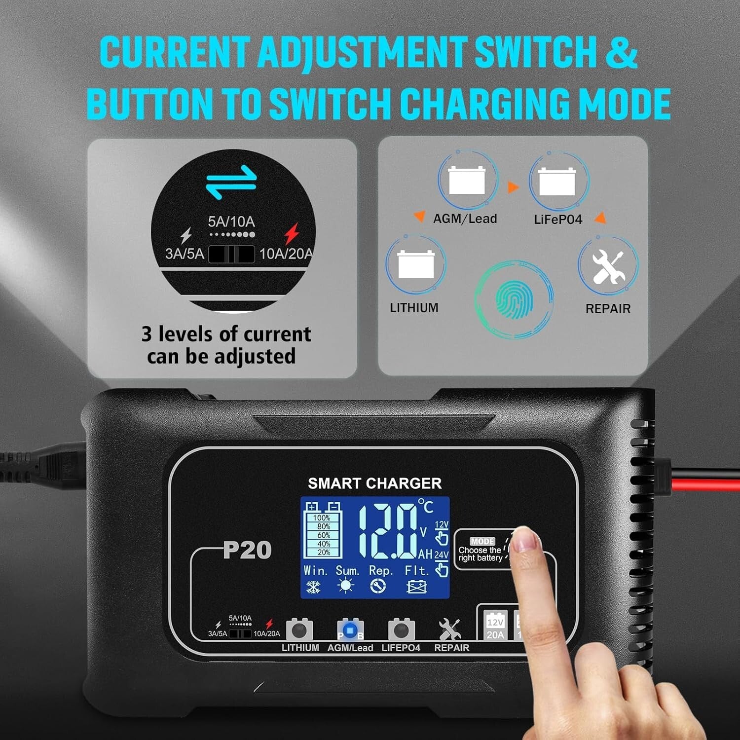 Durable 20A Smart Battery Maintainer for 12V and 24V Vehicles - Safe & Efficient