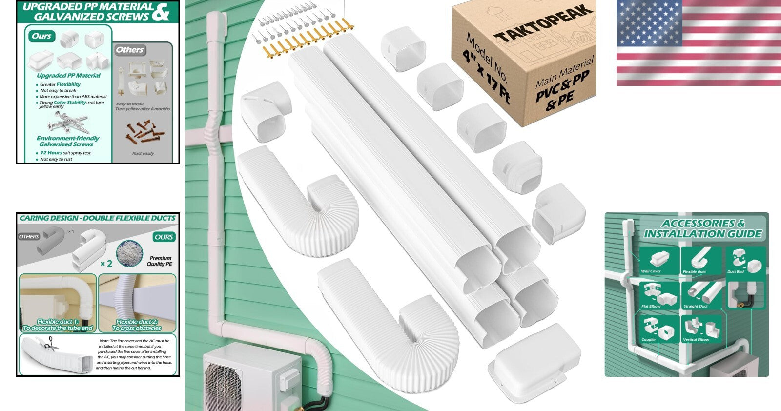 All-in-One Mini Split Line Set Cover Kit - 4" Wide & 17 Ft Long in Elegant White