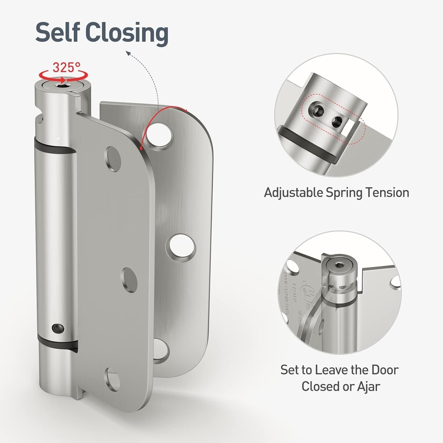 Durable Self Closing Spring Hinge, 3.5'' - Supports Doors Up to 80 lbs, 4 Pack