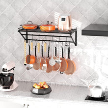 Load image into Gallery viewer, Powder Coated Wall Pot Rack 31.5 Inch with S-Hooks - Perfect for Small Kitchens