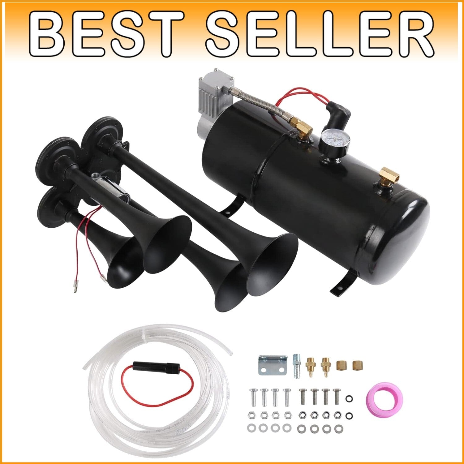 Super Loud 4 Trumpet Air Horn Kit with 150 PSI Compressor for Trucks and SUVs