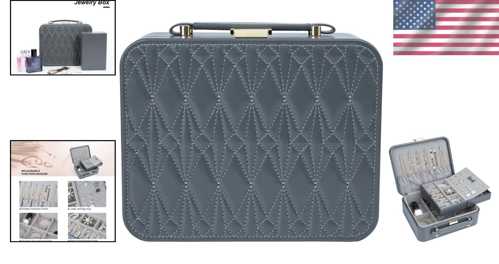 Diamond-Shaped Travel Jewelry Case with Velvet Lining - Stylish Storage Solution
