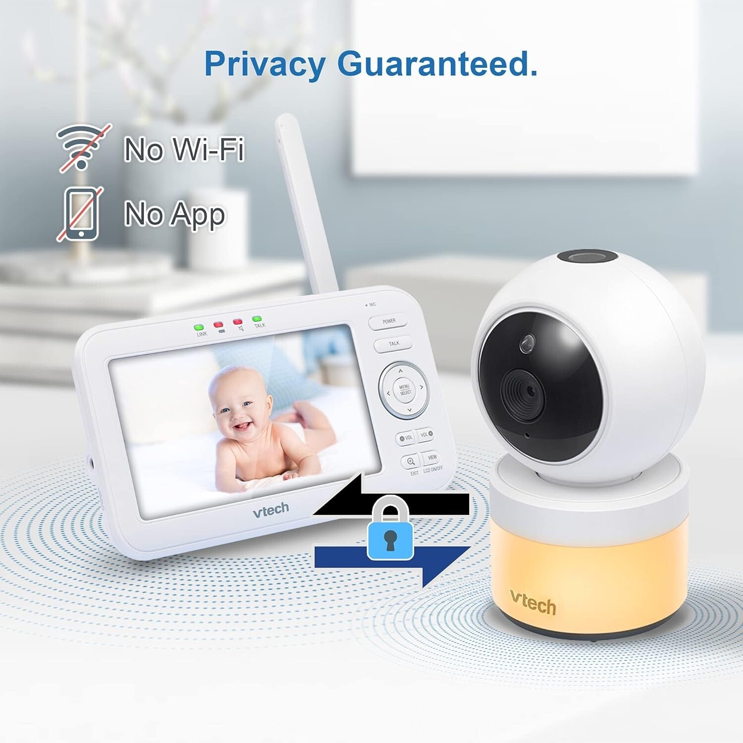 Secure 5-Inch Baby Monitor with Dual Cameras, Glow Night Light & Soothing Sounds