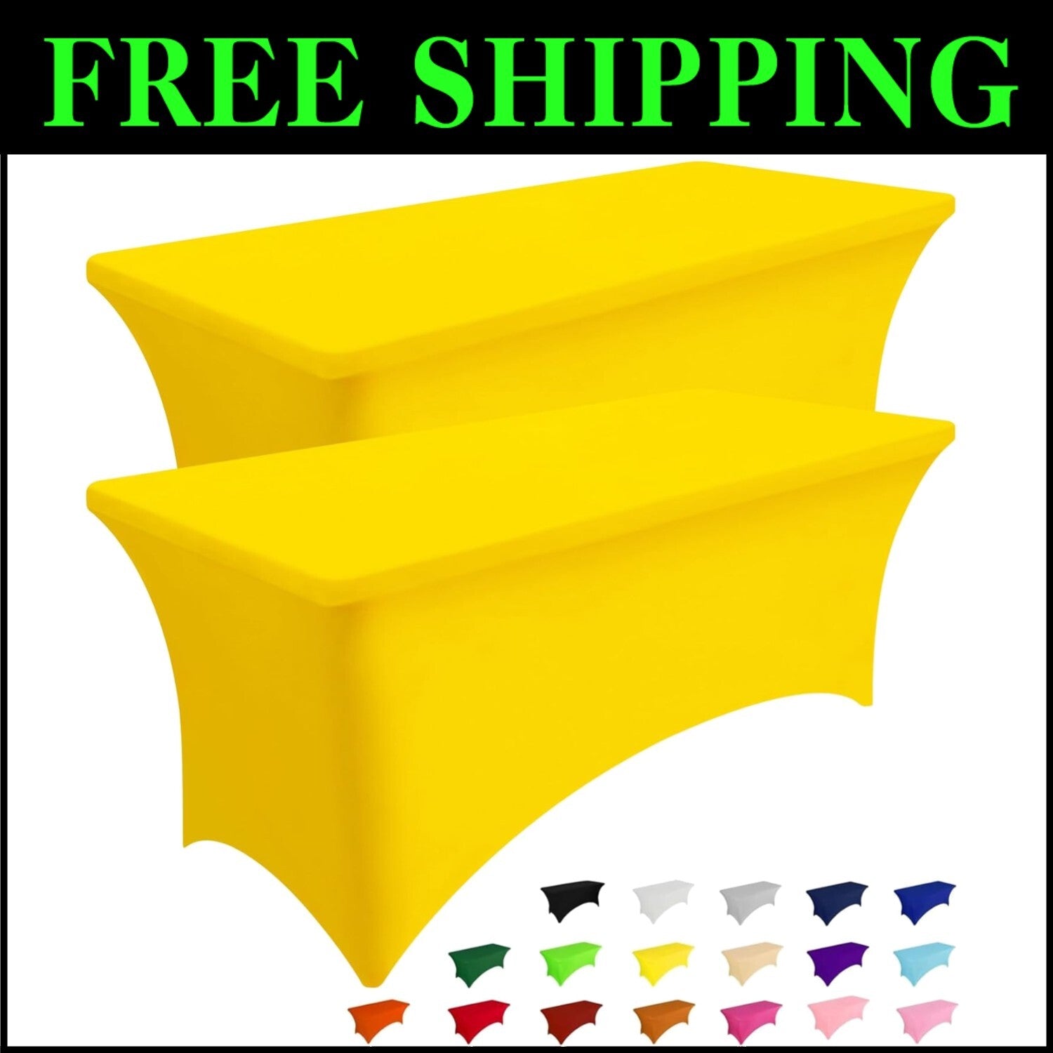8FT Elastic Fitted Table Covers - 2 Pack Yellow Spandex for Weddings and Parties