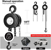 Load image into Gallery viewer, Heavy-Duty 1 Ton Manual Chain Hoist 10ft with Superior Alloy Steel Hooks
