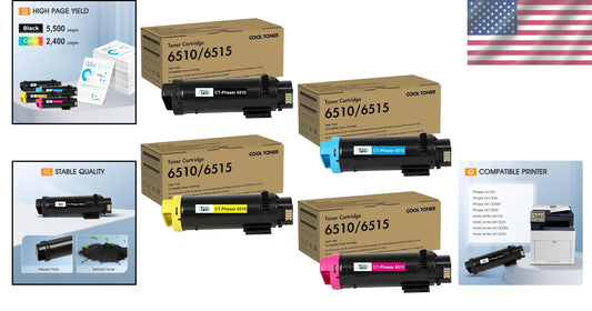 Xerox Compatible 4-Pack High Capacity Toner Cartridges for Phaser 6510/6515