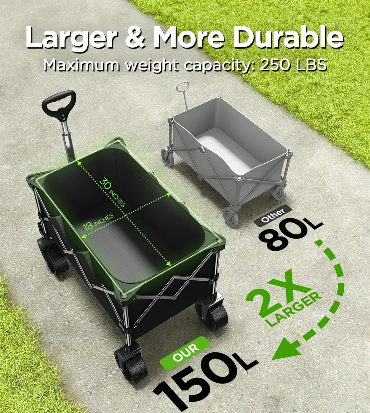 220lb Capacity Collapsible Beach Wagon with Large Wheels - All-Terrain Utility