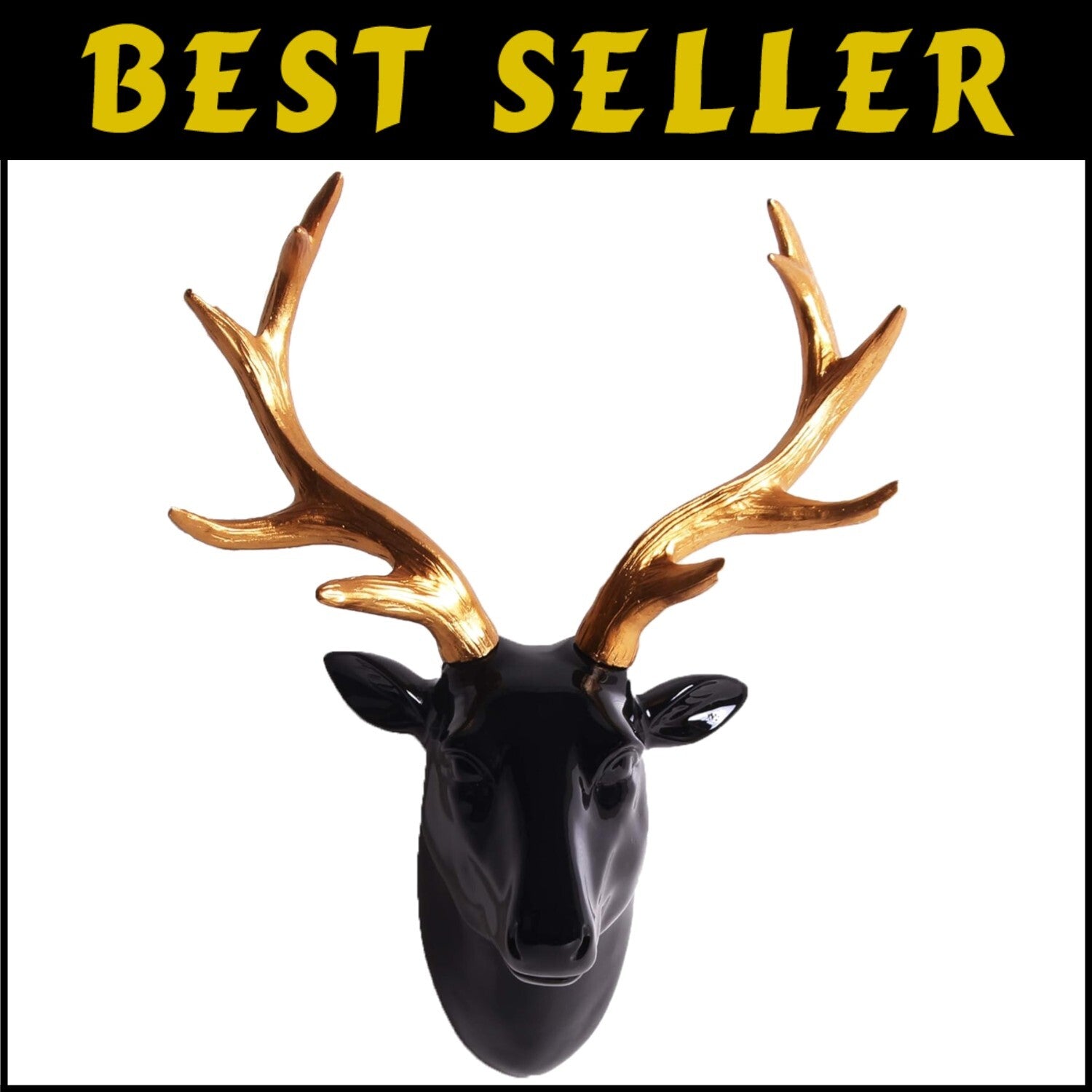Lightweight Black Faux Deer Head with Gold Antlers - Perfect for Unique Wall Art