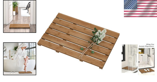 Eco-Friendly Walnut Bamboo Bath Mat - Non-Slip Waterproof for Showers & Beach
