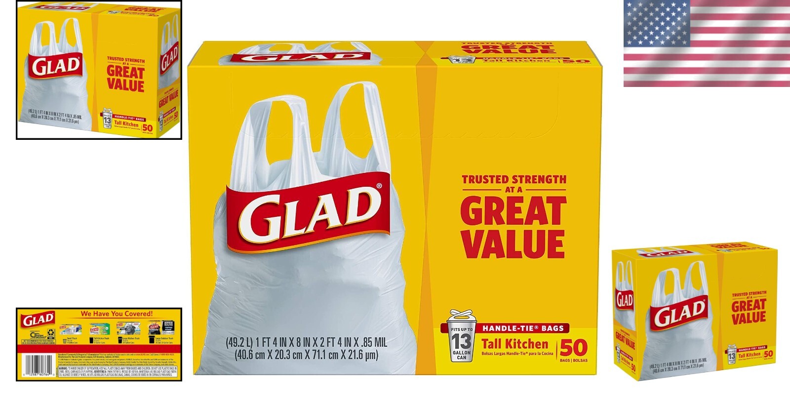 Unscented Heavy-Duty Kitchen Trash Bags with Handle-Tie Closure - 13 Gallons