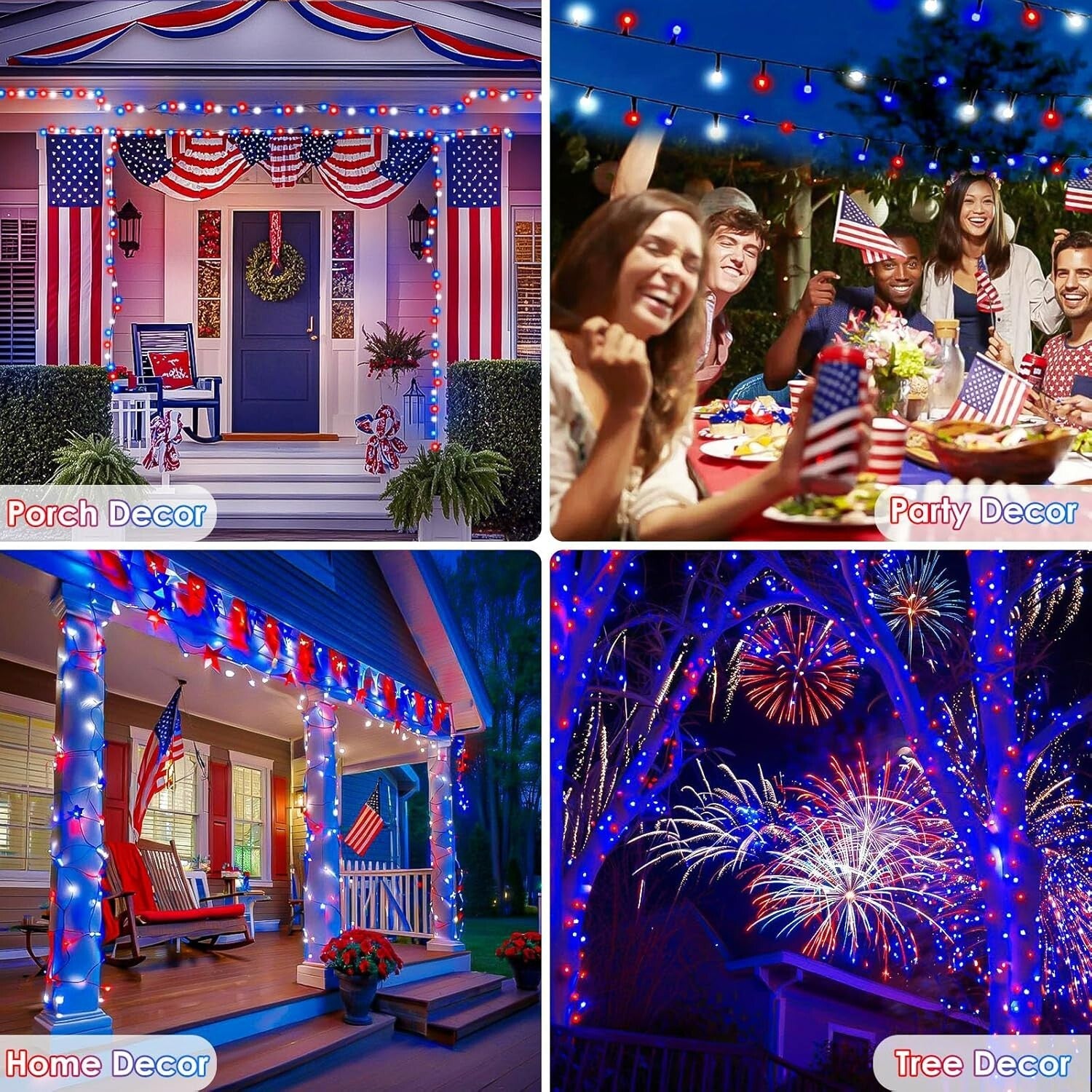 Energy-Saving 4-Pack Solar Fairy Lights - 400 LED Indoor/Outdoor July 4th Decor