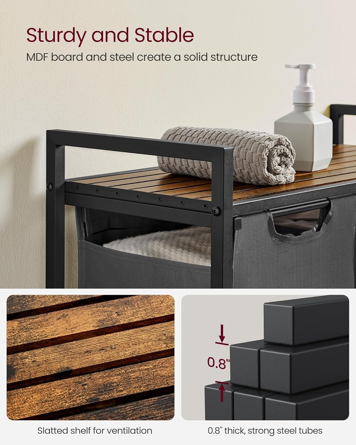 Elegant Laundry Sorter with Removable Bags and Sturdy Metal Frame - 24.2 Gallon