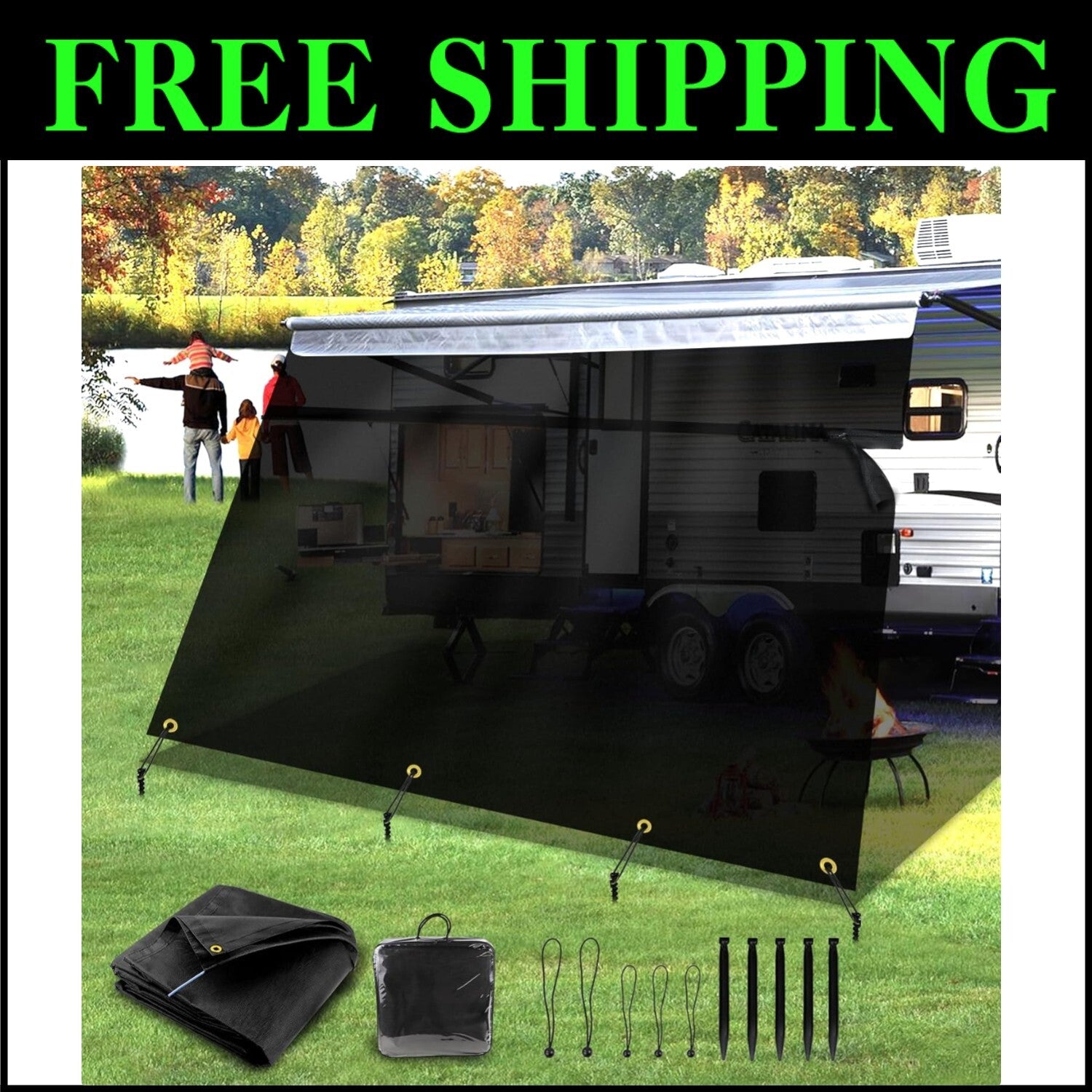 Lightweight RV Awning Shade Screen 9'x19'3'' - Ultimate Sun Protection & Comfort