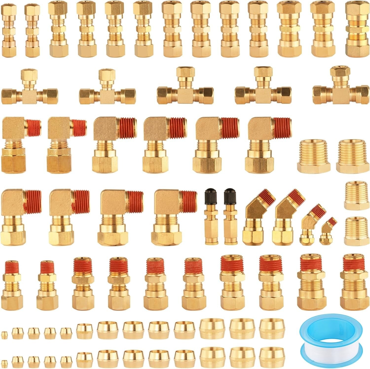 Premium 74-Piece Brass Air Fittings Set for Trucks and Trailers - 300 PSI Rated