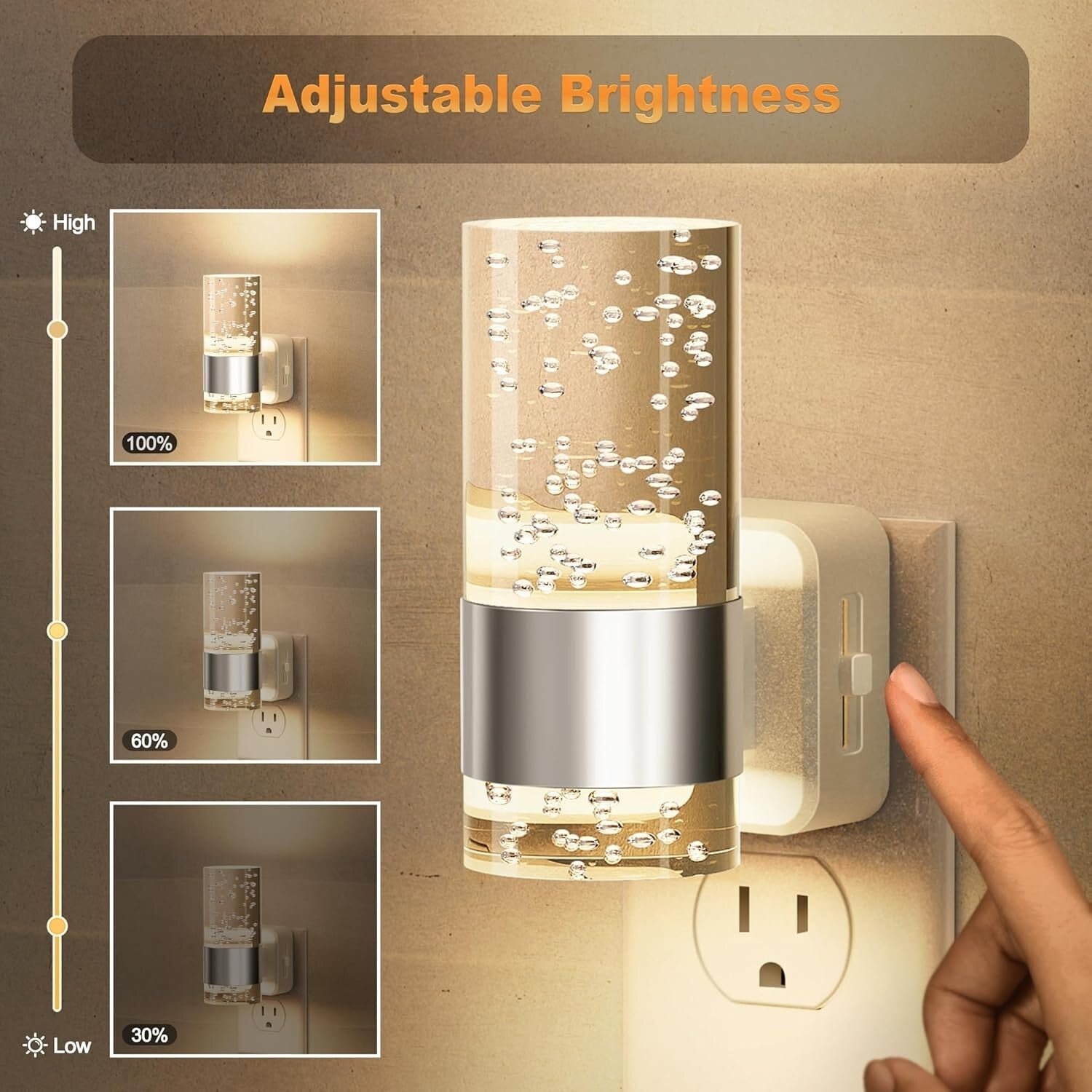 2 Pack Adjustable Brightness LED Night Lights with Automatic Light Sensor
