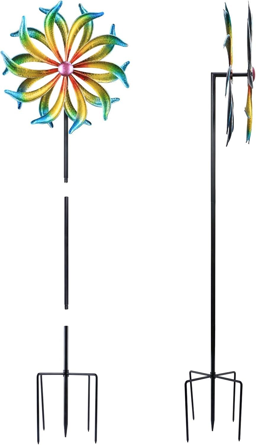 5FT Kinetic Metal Wind Spinner - Yellow Propeller for Outdoor Garden Decor