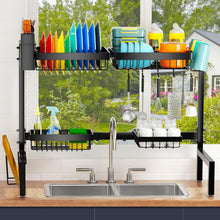 Load image into Gallery viewer, Adjustable 2-Tier Metal Dish Drying Rack with 4 Baskets - Space-Saving Solution