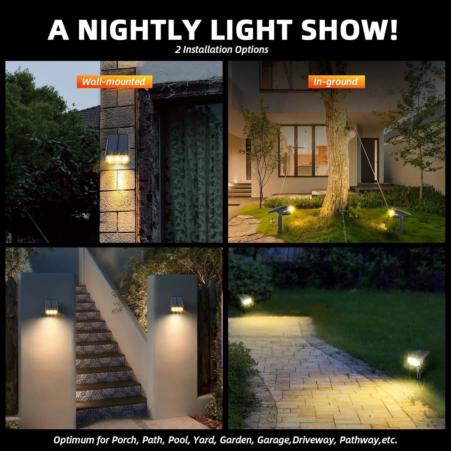 10 Pack Waterproof Solar LED Landscape Lights with Adjustable Brightness