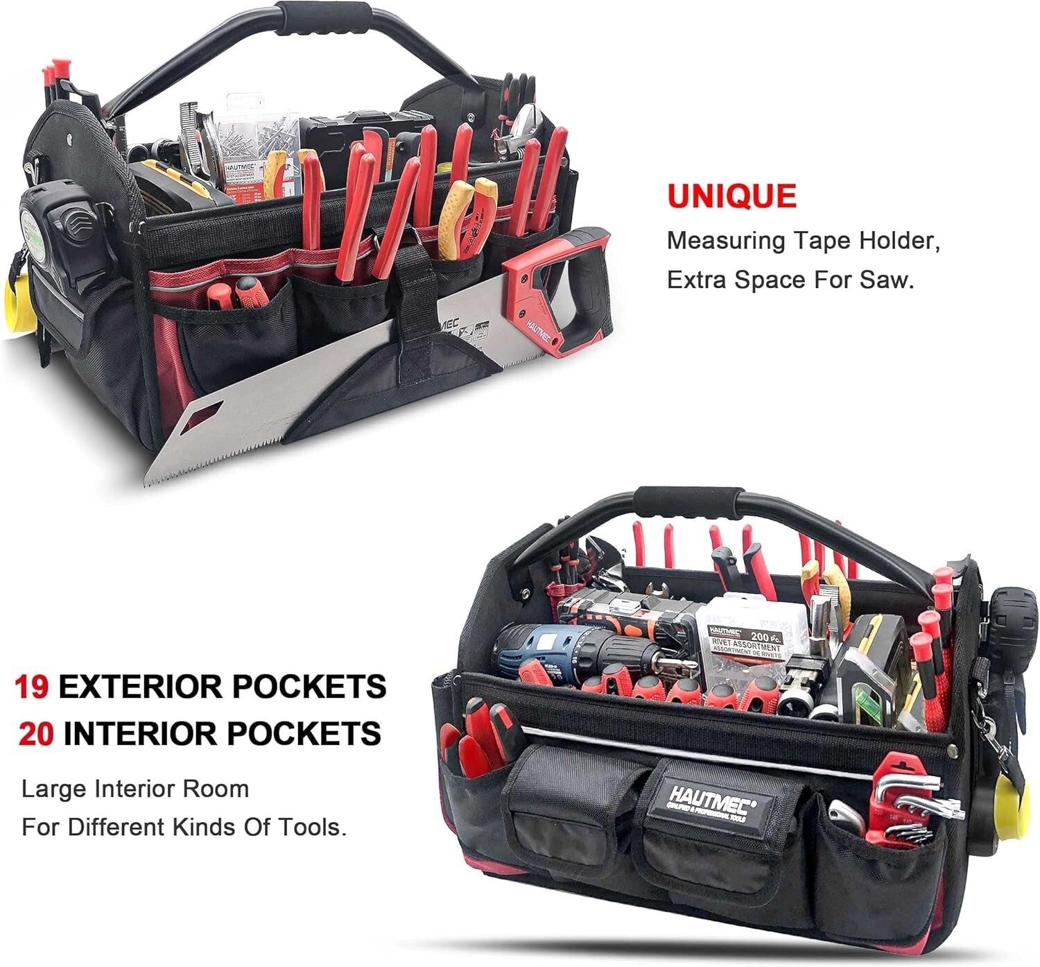 Ergonomic Heavy-Duty Tool Bag with Rotating Handle & Reflective Safety Strips