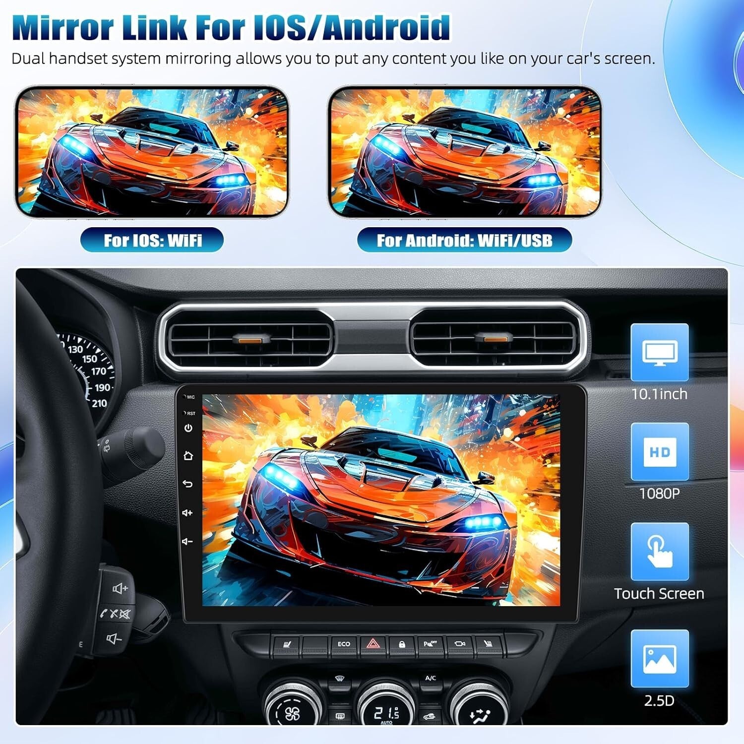 10.1-Inch HD Touchscreen Double Din Car Stereo with GPS & Bluetooth Connectivity