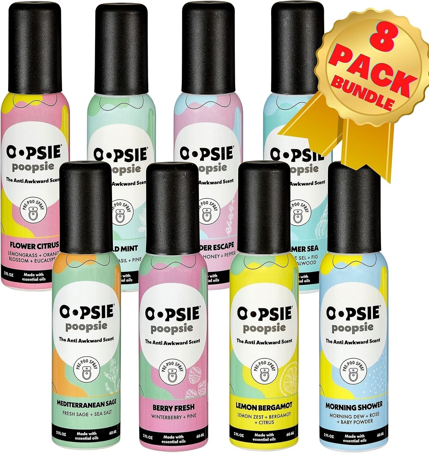 8-Scent Portable Pre-Poo Spray - Essential Oil Odor Eliminator for Toilets
