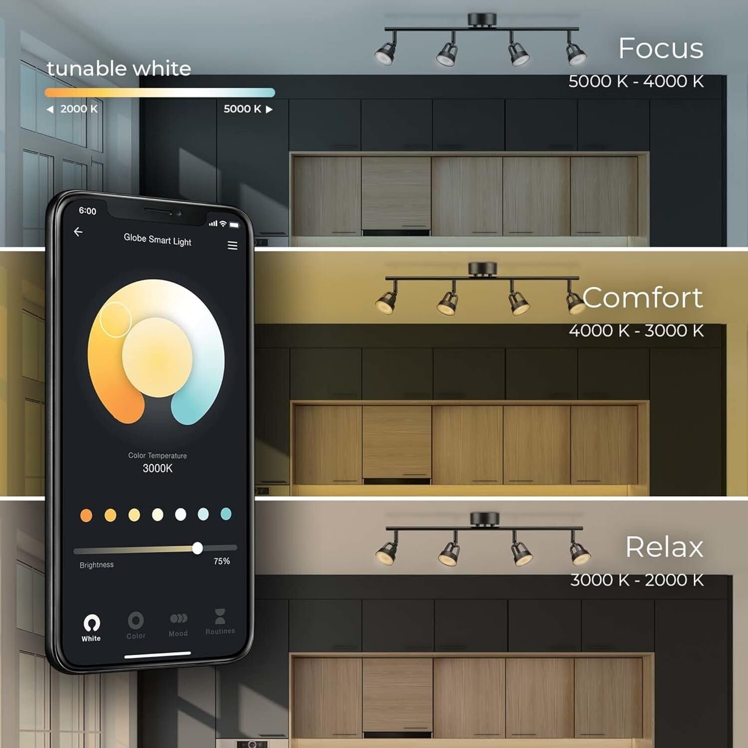 Dimmable Multicolor RGB 4-Light Track Lighting - No Hub Required, 1600 Lumens