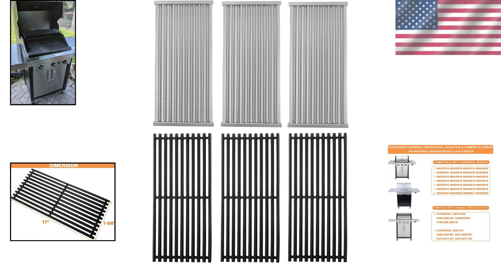 Durable 17-Inch Infrared Emitter & Grill Grates Compatible with Charbroil Models