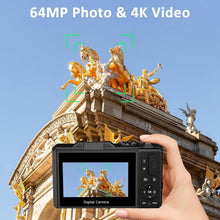 Load image into Gallery viewer, 64MP 4K Digital Camera with 3'' Flip Screen &amp; 16X Zoom - Perfect for Vlogging