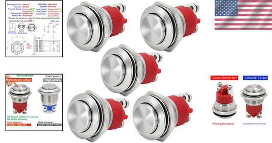 19mm Momentary Push Button Switch Set - IP68 Waterproof for Car and Marine Use
