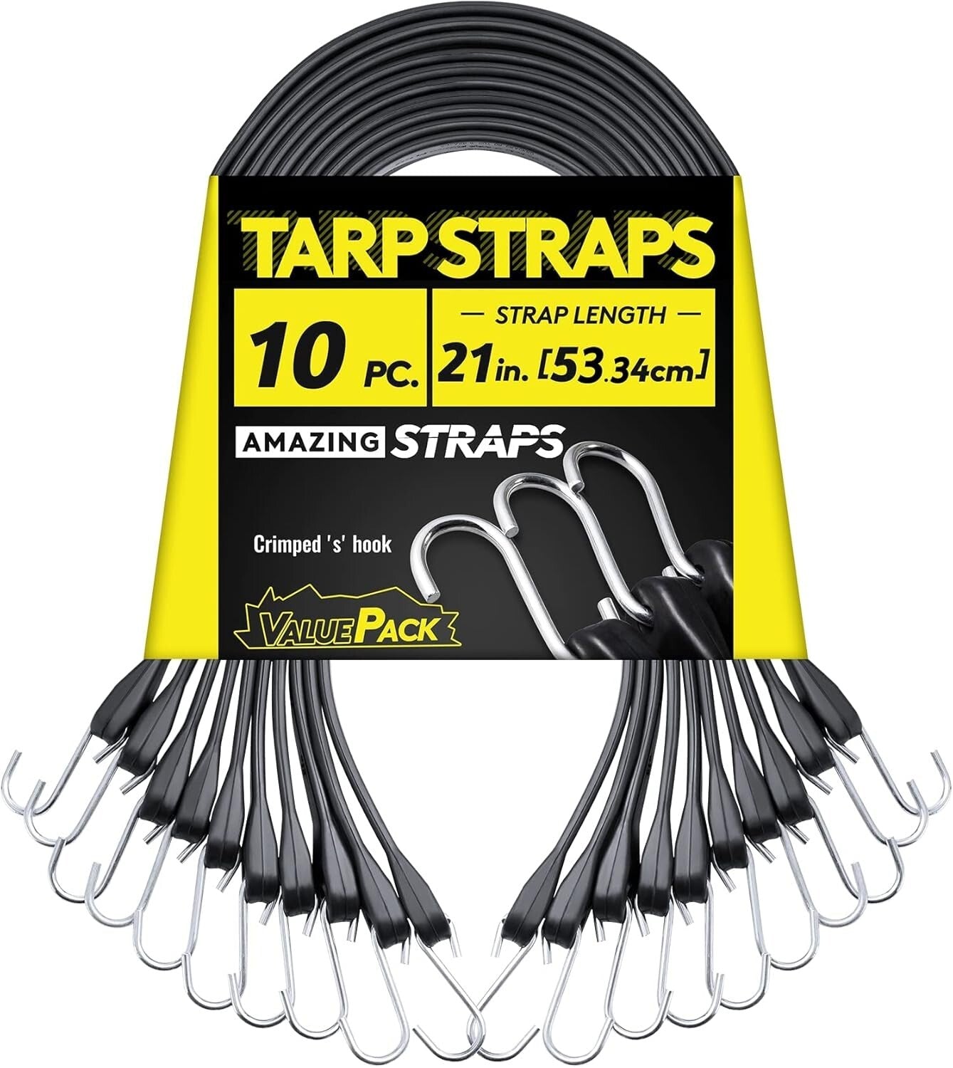 41'' Adjustable Heavy Duty Bungee Cords with S-Hooks - 176 lbs Load, 10 Count