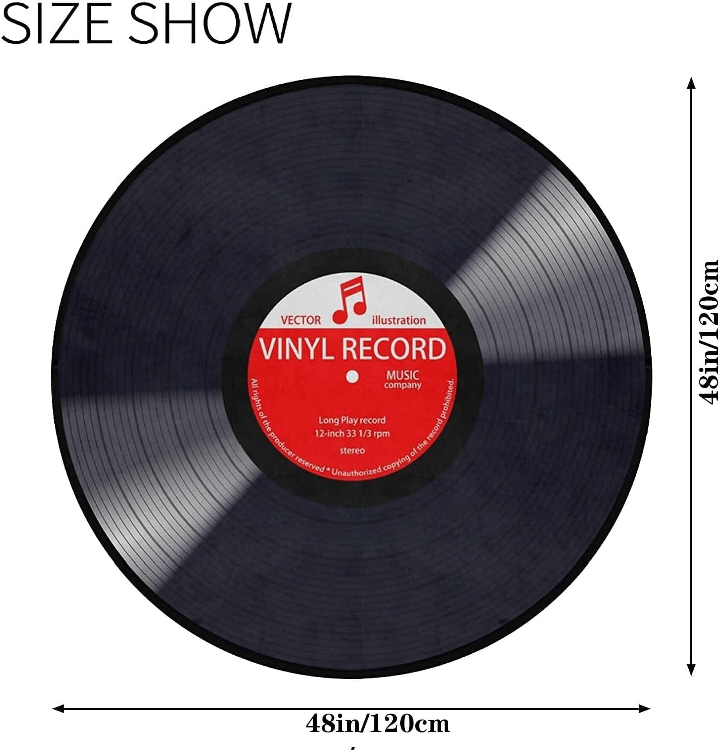 Stylish Solid Music Record Round Rug - 4' Memory Foam Carpet for Home Decor