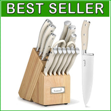 Load image into Gallery viewer, Ivory 15-Piece Premium Knife Block Set with Built-In Sharpener &amp; Ergonomic Grip