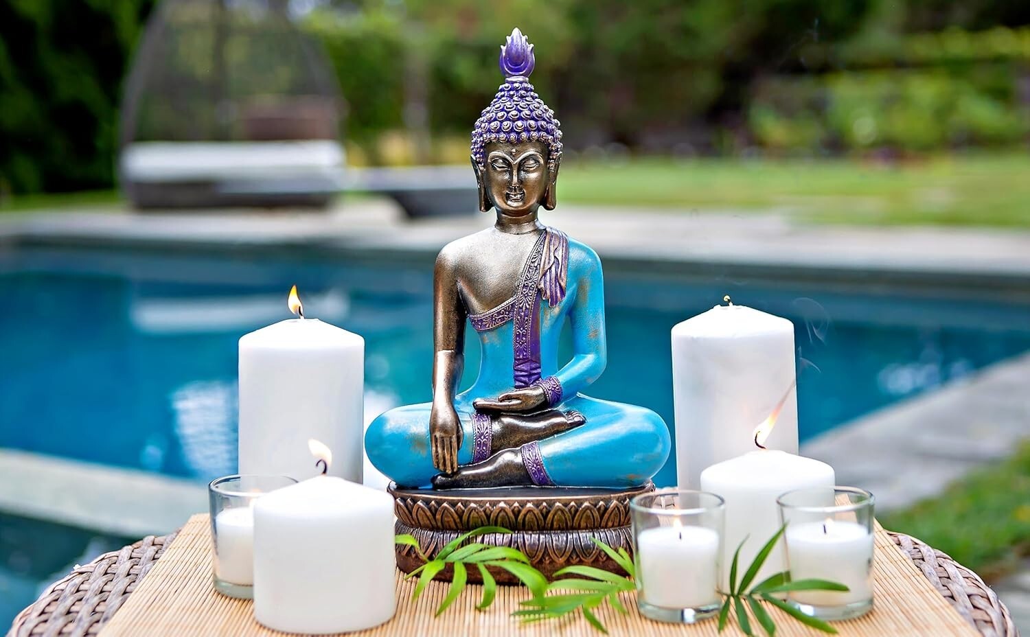 Gift-Ready 12.5" Buddha Statue - Unique Meditation Decor in Sea Blue & Purple