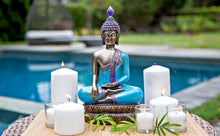 Load image into Gallery viewer, Gift-Ready 12.5" Buddha Statue - Unique Meditation Decor in Sea Blue &amp; Purple